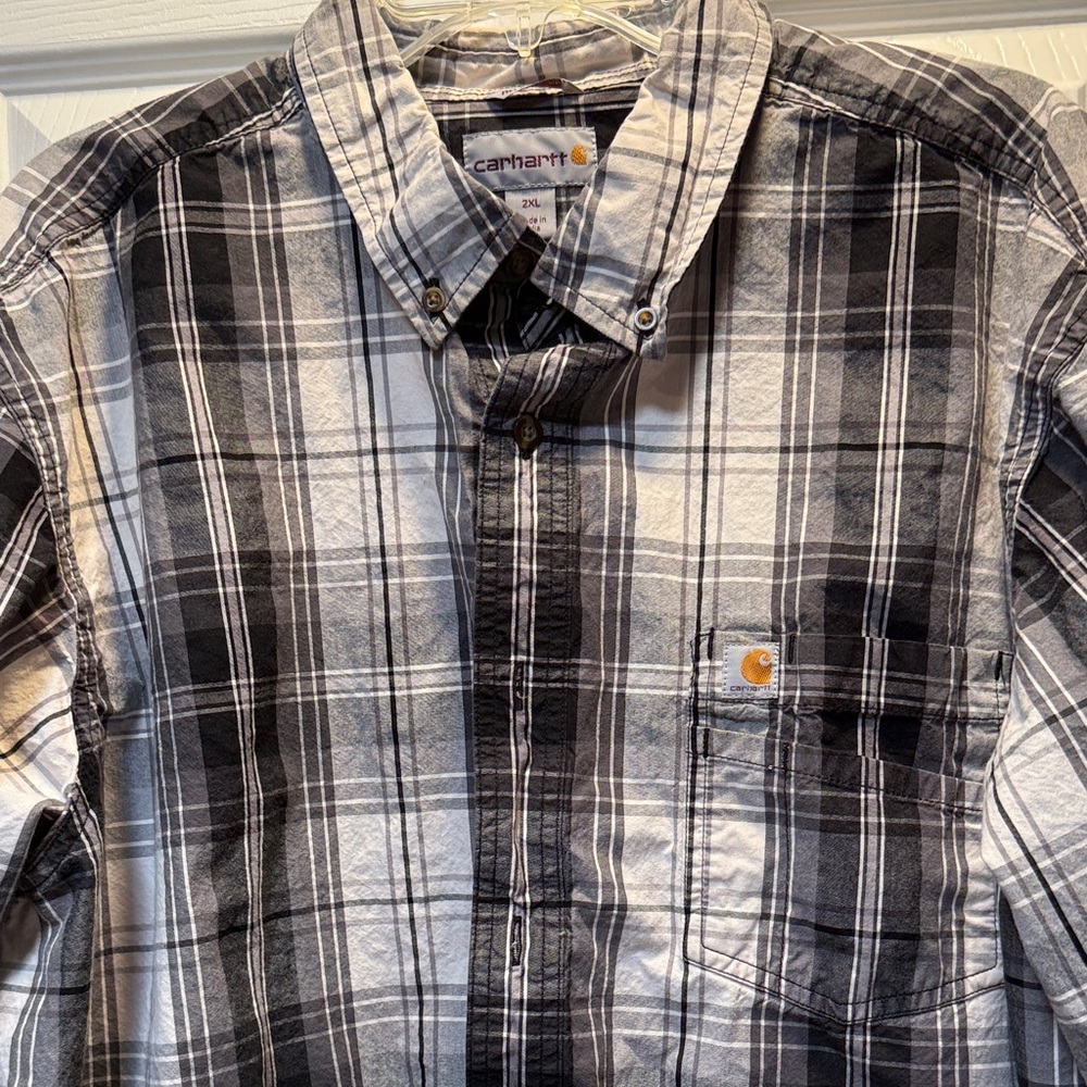 Carhartt Men's Black & White Plaid Button-Down Work Shirt